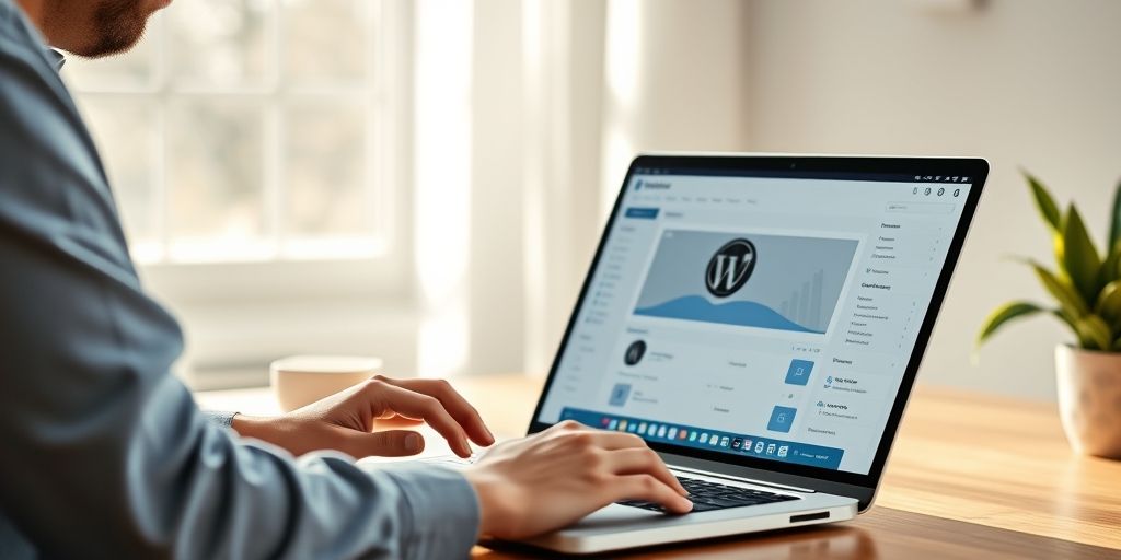 A user simplifying WordPress dashboard interface by removing unnecessary widgets and menus, focused hands customizing admin panel with clear visual hierarchy