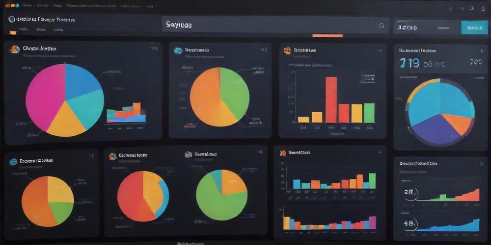 A detailed, vivid illustration of a computer dashboard showing SEO metrics, with colorful charts and keywords highlighting the importance of meta tags for search rankings.