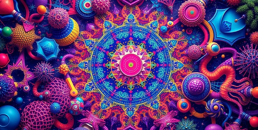 A highly detailed, vivid concept art of AI-generated digital artwork, showcasing vivid colors, intricate patterns, and futuristic elements, emphasizing the creativity powered by AI.