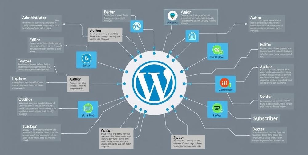 A diagram illustrating different user roles in WordPress with permissions and access levels highlighted, aiding understanding of role-based security.