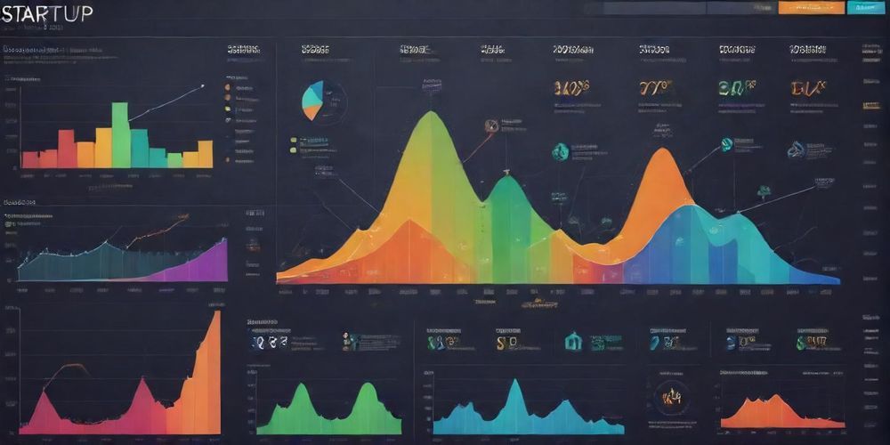 A detailed infographic illustrating startup valuation basics with financial charts, graphs depicting revenue growth, investment rounds, and cash flow analysis, vibrant and engaging colors.
