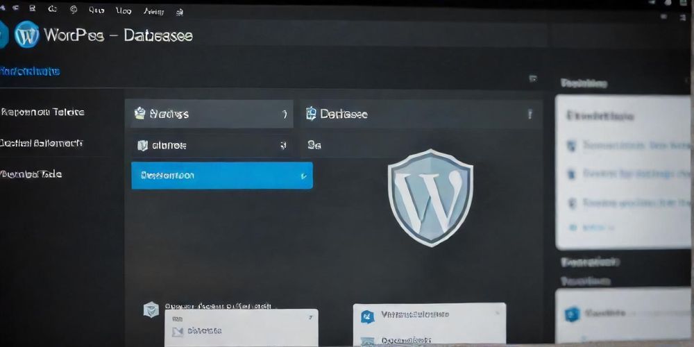 A digital representation of a WordPress database in a secure setting, showing tables being reorganized and locked, symbolizing security enhancement through database prefix changes.
