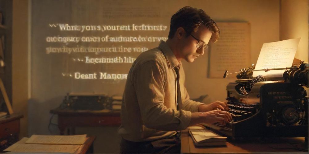 A visually striking image depicting the contrast between a typing writer and a screen filled with AI-generated text, highlighting tension between creativity and automation.