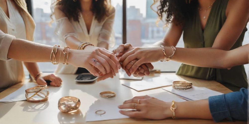 A concluding image showing hands of diverse entrepreneurs coming together in a symbolic gesture of unity and collaboration in the workspace, representing startup success.