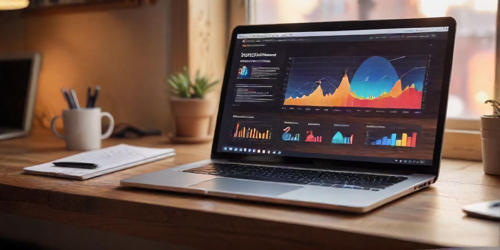 An open laptop showing a beautifully designed blog post, with engaging graphics and statistics, illustrating the impact of quality content in digital marketing.
