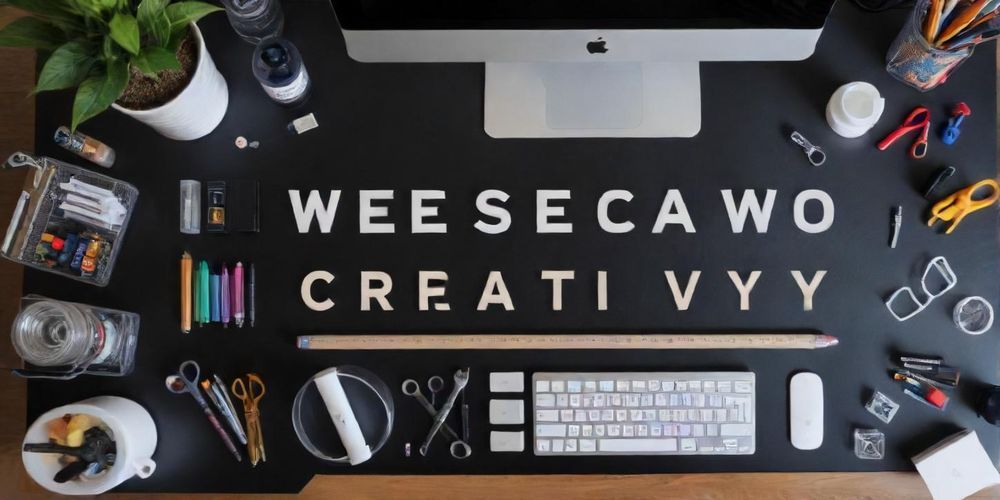 A flat lay of design tools and custom fonts on a workspace desk, highlighting creativity and design in web development.