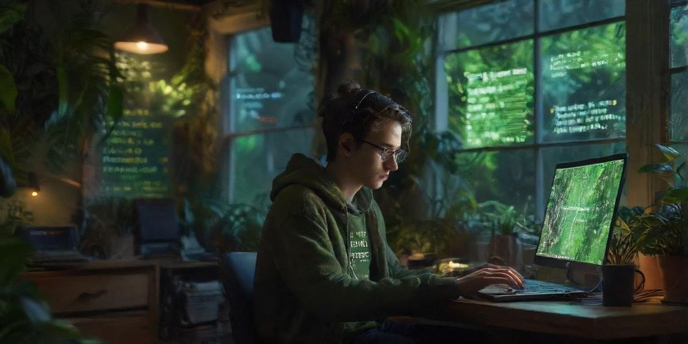 An illustration of a person coding on a laptop surrounded by floating font options, representing customization in web design.