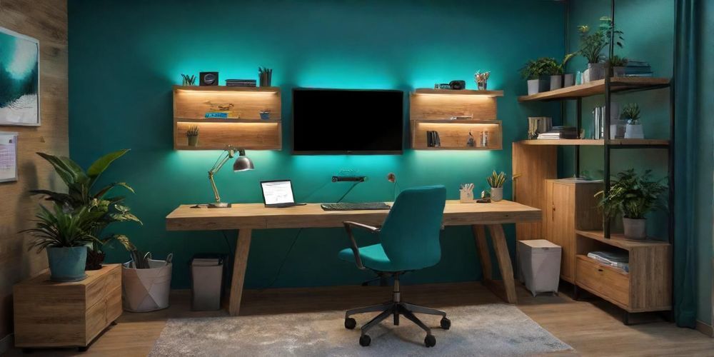 A modern digital workspace featuring a person analyzing SEO metrics and using WordPress plugins to enhance website performance, set in a visually appealing environment.