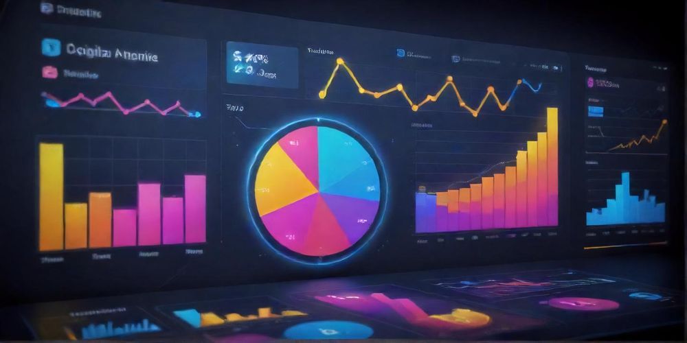 A visually appealing graphic showing analytics data on social media engagement, with vibrant colors and statistics that illustrate interactive content performance over time.