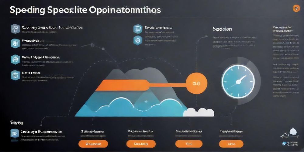 An infographic illustrating speeding up a website through optimization techniques, including caching and image compression tools.