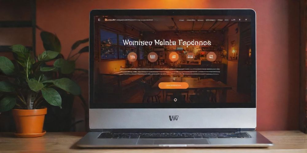 A modern, fast-loading WordPress website interface on a laptop, showcasing speed and efficiency with user-friendly design elements and vibrant colors.