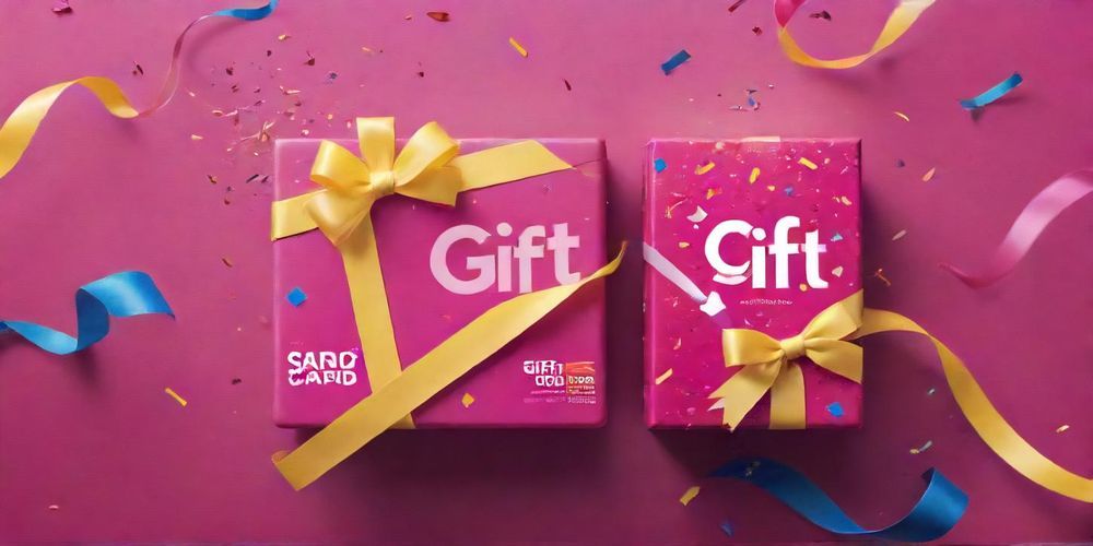 An eye-catching digital advertisement featuring a gift card promotion, designed for social media platforms with vibrant colors and graphics.