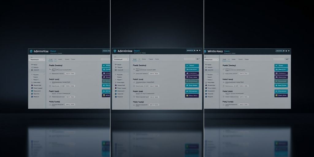 A split-screen showing three popular WordPress dashboard plugins: Adminimize, Ultimate Dashboard, and White Label CMS, with their settings panels visible in Persian language, arranged neatly on a dark background.