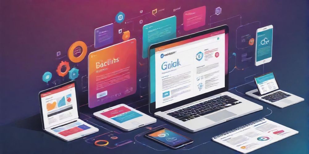 A beautiful infographic showcasing the importance of backlinks in SEO, featuring illustrations of interlinking web pages, search engines, and diverse digital devices.