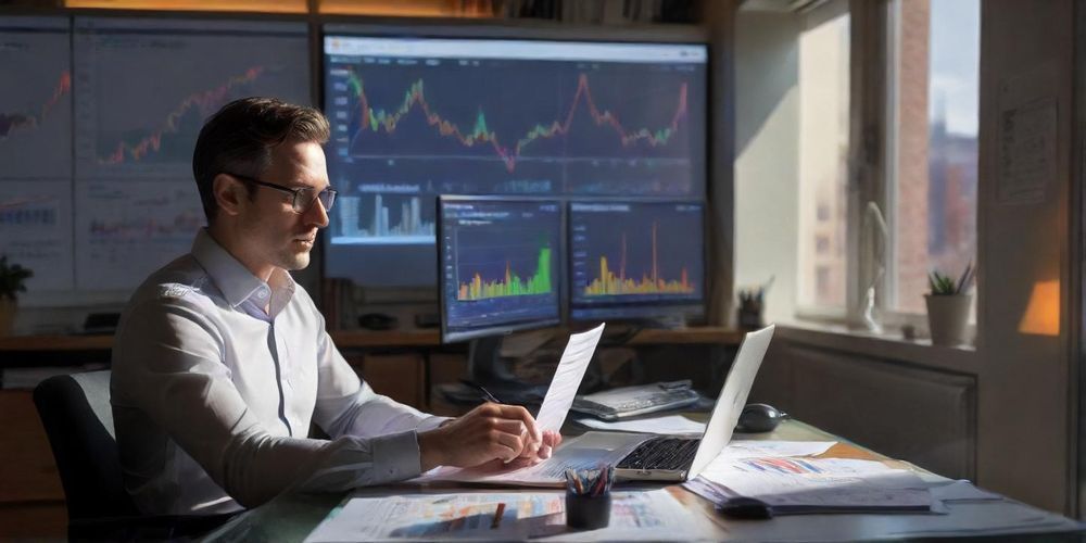 A thoughtful investor examining charts and growth metrics of various innovative startups, contemplating potential risks and rewards of investments.