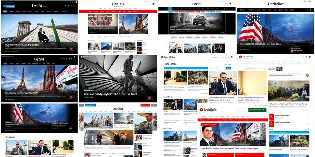 Collage of famous news websites using WordPress including international and Persian-language examples, showing diverse layouts and real-time news tickers with publication dates.