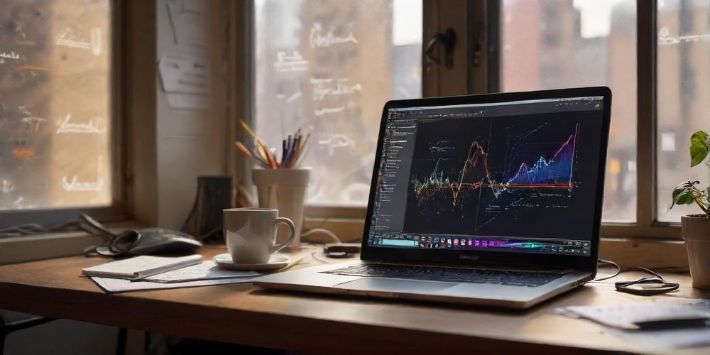 A serene workspace with a laptop showing developer tools, surrounded by notes and coffee, symbolizing focus and creativity among coding activity.