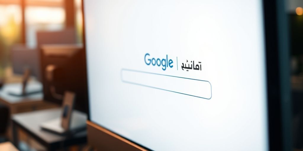 A close-up view of a computer screen showing Google search results for a Persian keyword, highlighting the importance of title tags in SERPs. The title tag stands out clearly with relevant keywords in Persian text.