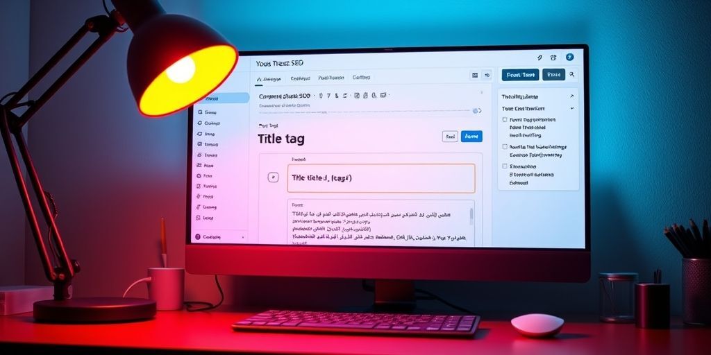A screenshot of the WordPress Gutenberg editor interface, specifically showing the Yoast SEO plugin section with the title tag field highlighted. The screen displays Persian text settings for optimizing a post title tag.