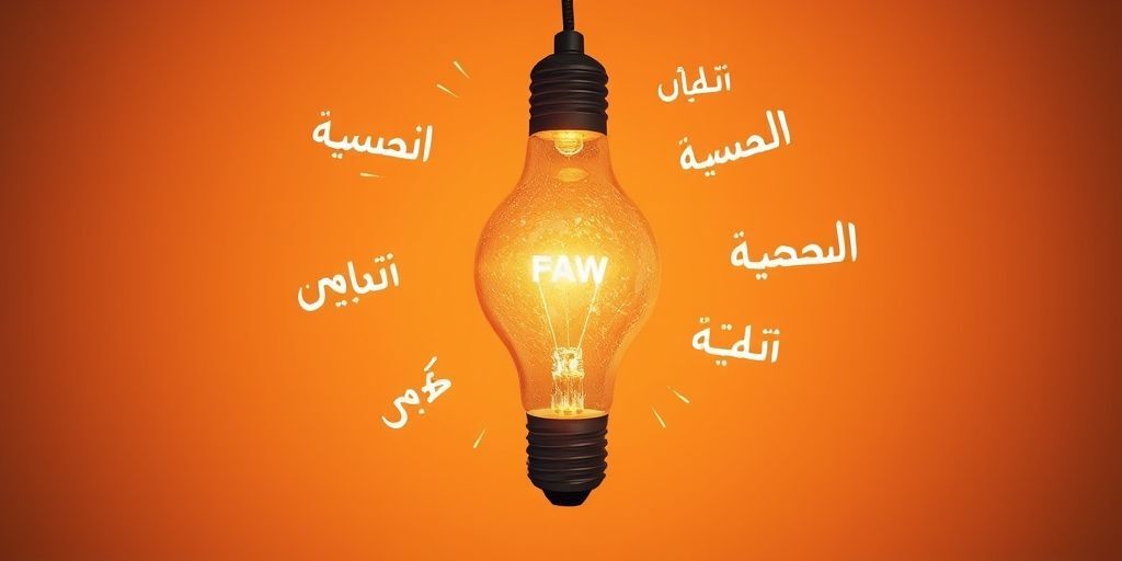 A lightbulb with Persian words related to SEO and title tags (like 'کلیدواژه', 'کلیک', 'رتبه') floating around it, symbolizing ideas and optimization strategies. The background is a warm gradient.