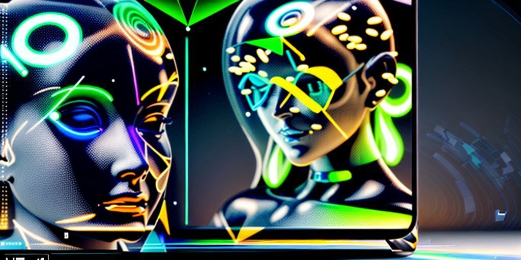 A futuristic holographic interface displaying evolving AI-powered SEO trends, with predictive analytics and 3D user behavior visualizations.