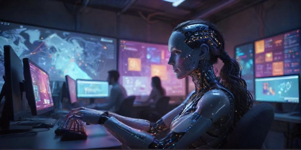 An illustration showing the integration of AI in WordPress, showcasing various tools, templates, and multilingual content creation strategy in action.