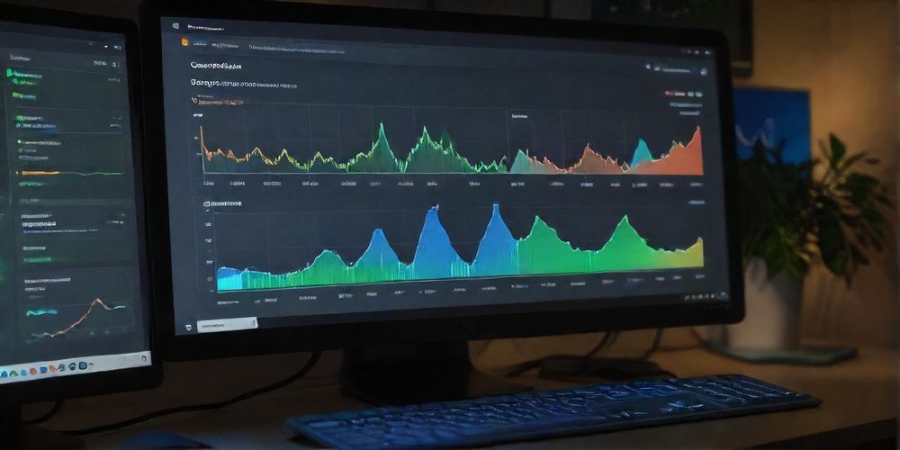 A close-up of a Google Search Console interface on a computer screen with graphs and stats reflecting website performance improvements, illustrating the benefits of using tools for SEO.