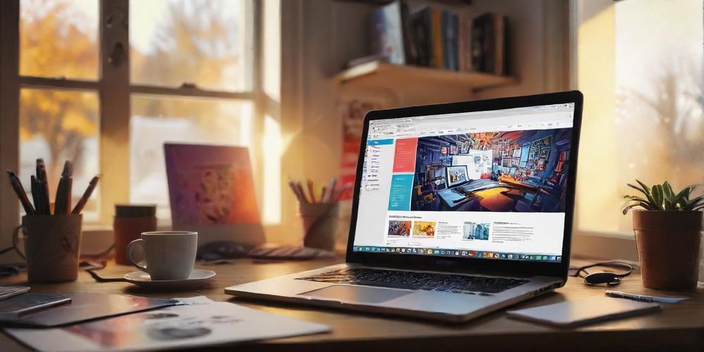 An engaging scene of a web developer customizing a WordPress theme on a laptop, showcasing an intuitive interface and creative options for web design.