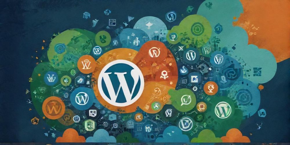 A creative illustration showing diverse user roles in WordPress with symbols representing access levels and permissions.