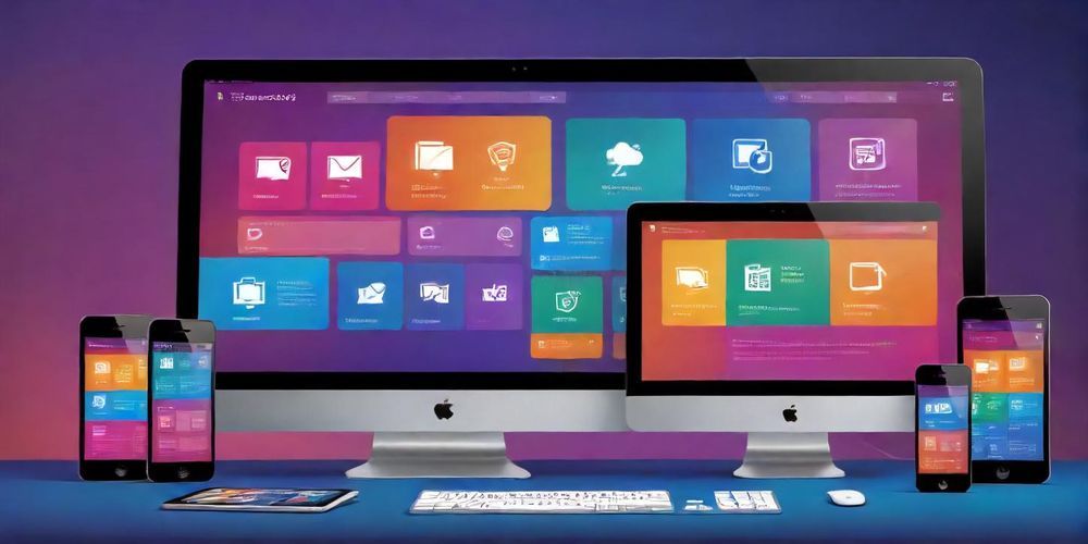 A vibrant and illustrative layout of responsive web design elements, showcasing various screen sizes and devices like smartphones, tablets, and desktops, demonstrating the proactive approach to web development.
