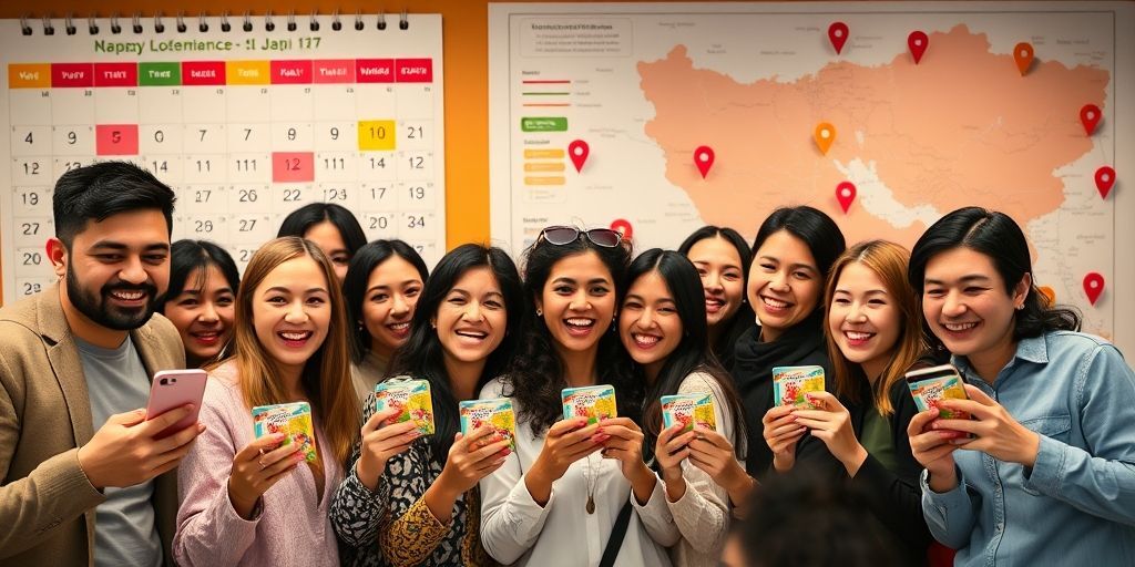 A diverse group of Iranian users smiling while receiving digital gift cards on their phones. The background shows a calendar with highlighted dates and a map of Iran with location pins, representing strategic timing and targeting.