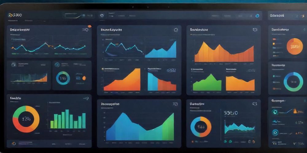 A vibrant graphic of a SEO analysis dashboard, showcasing AI tools and metrics that help analyze and improve website performance.