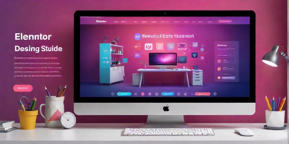 A vibrant website design process in Elementor, featuring an intuitive drag-and-drop interface with colorful elements arranged artistically.