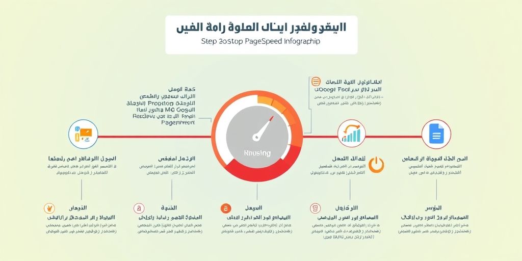 An animated infographic in Persian showing step-by-step optimization process from installing plugin to improved Google PageSpeed Insights score