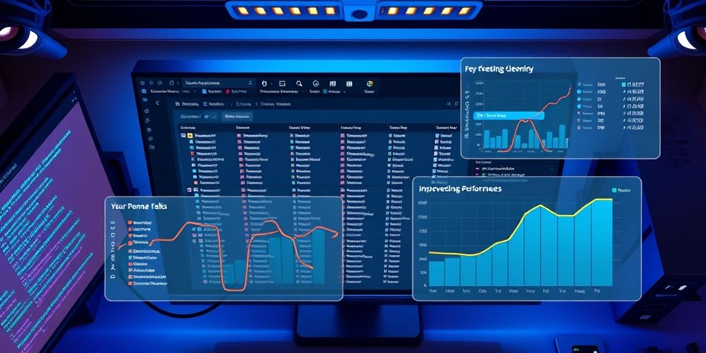 A detailed dashboard view of phpMyAdmin with optimized WordPress database tables, cleaning tools in action, and performance metrics showing improvement graphs