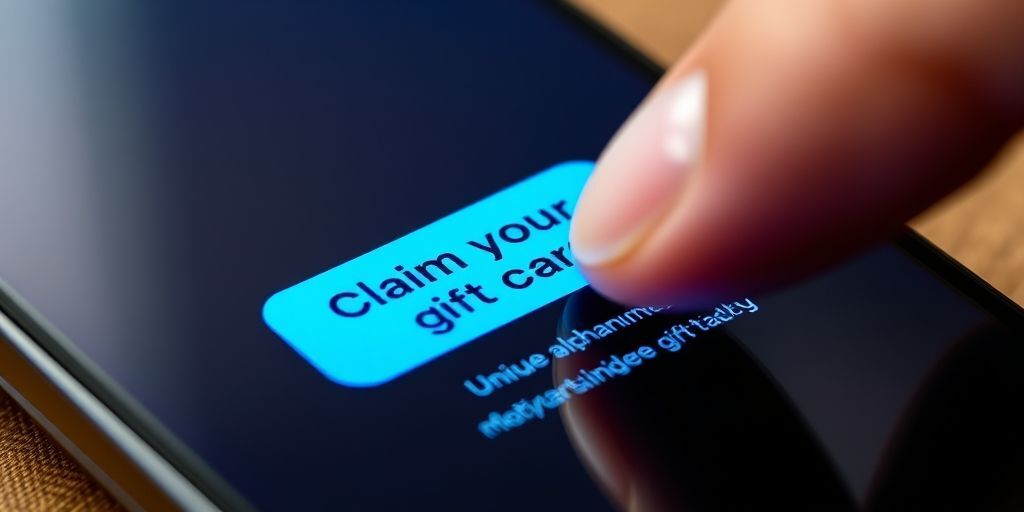 A close-up of a smartphone screen showing a seamless gift card redemption process: a user's finger tapping a bright 'Claim Your Gift Card' button, with a confirmation message and gift card code appearing instantly.