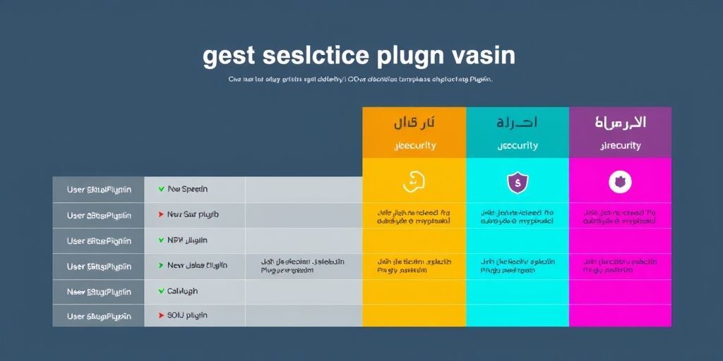 A comparison chart in Persian showing plugin selection criteria with icons for speed, security, and user experience, visualized in a modern infographic style.