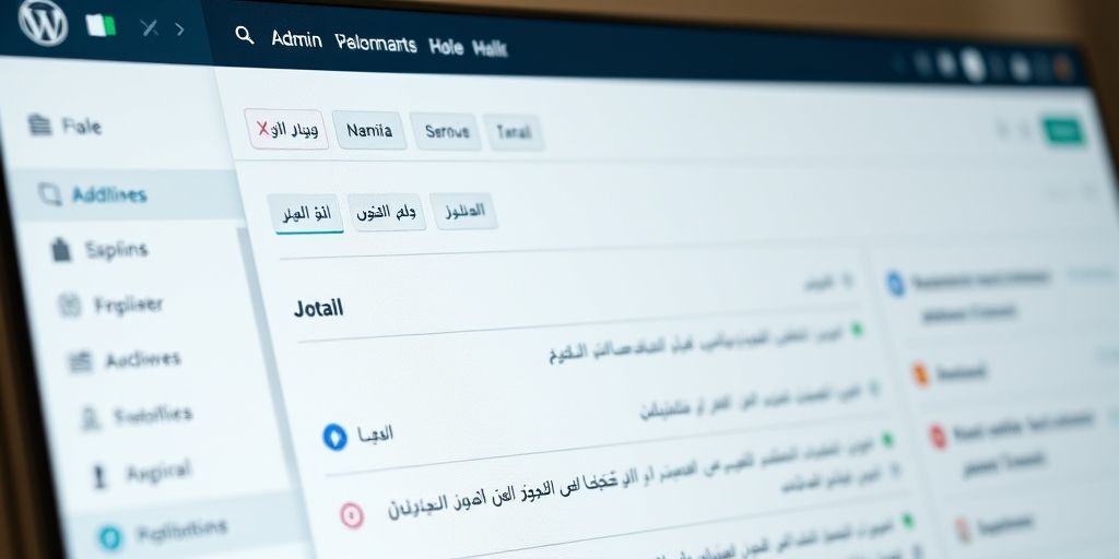 Close-up of a customized WordPress admin panel showing role-specific widgets, simplified menus, and color-coded notifications in Persian language, with tooltips visible for key features.