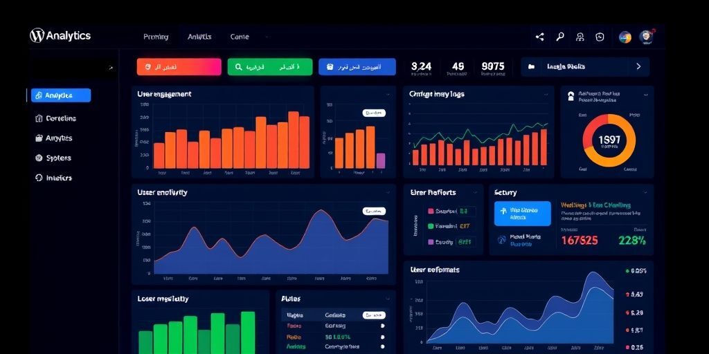 An analytics dashboard showing real-time user activity logs, performance metrics, and security alerts in a WordPress environment, with Persian labels and clear visualizations.