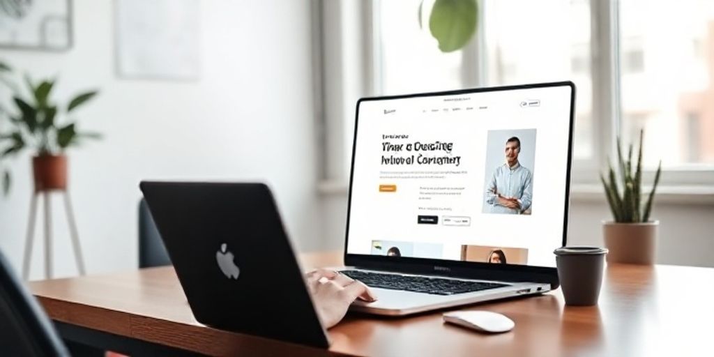 A sleek, modern workspace with a designer reviewing a WordPress site on a laptop, a clean free-theme interface on screen, vibrant UI elements, and natural daylight highlighting a professional, approachable vibe.