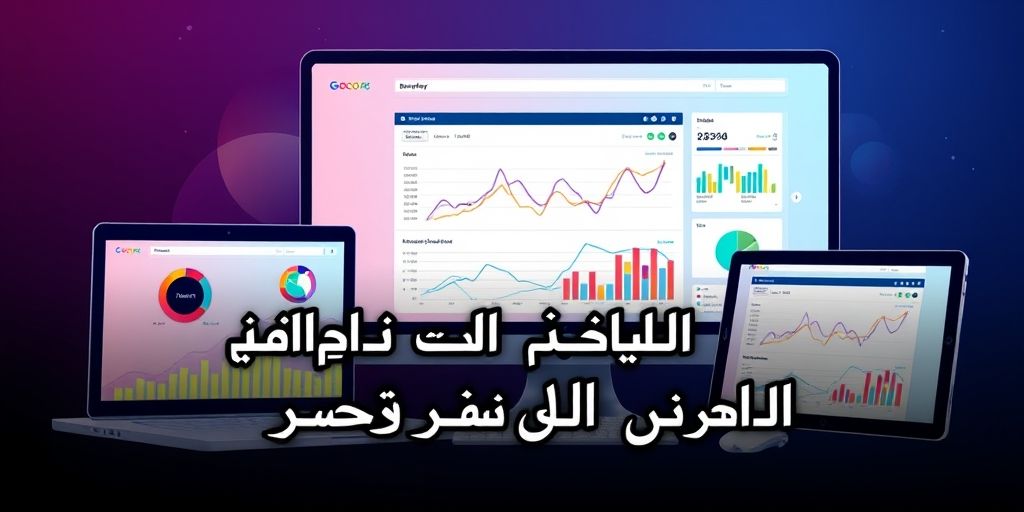 A modern illustration of a developer testing website performance graphs on multiple devices, with Persian text overlay and colorful charts, high detail and contrast.