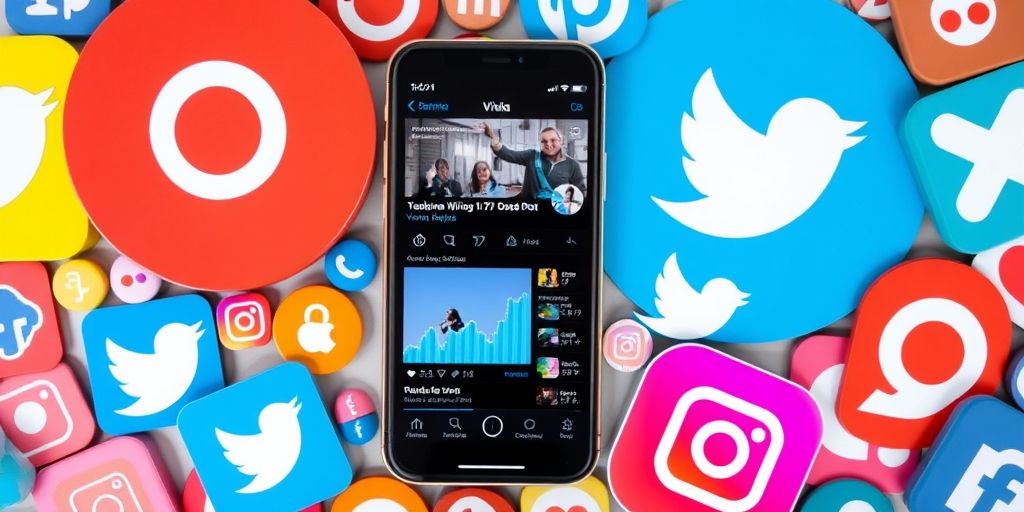 A creative collage of social media icons, a trending post going viral on mobile screens, with data charts and a bright, energetic color palette.