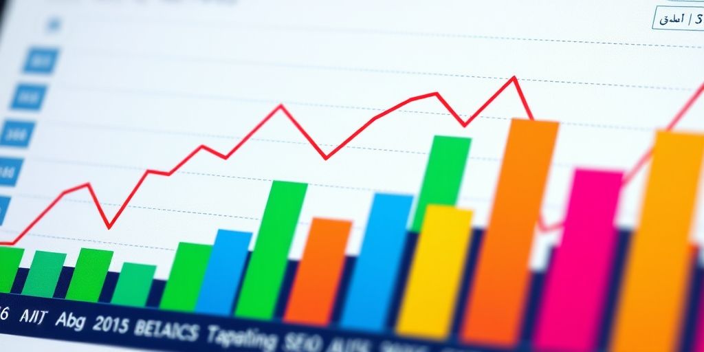 A close-up of a detailed analytics chart comparing AI-led SEO metrics with traditional methods, colorful bars and lines, Persian UI labels, high resolution, professional