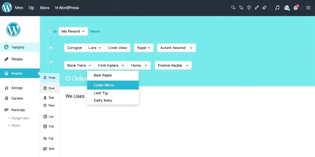 A bright WordPress dashboard showing a user creating a custom navigation menu on a modern website, teal and white interface, clear icons, and soft lighting, conveying ease, speed, and confidence in site navigation.