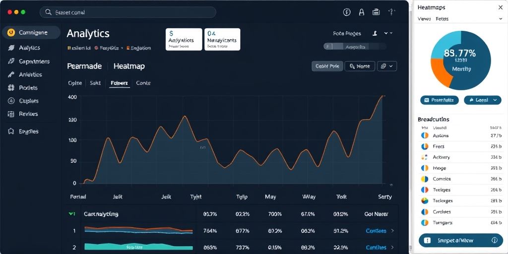 An analytics screen showing user navigation paths and a heatmap on a responsive site, with accessible breadcrumbs visible, and a focus on improving UX through menu structure.