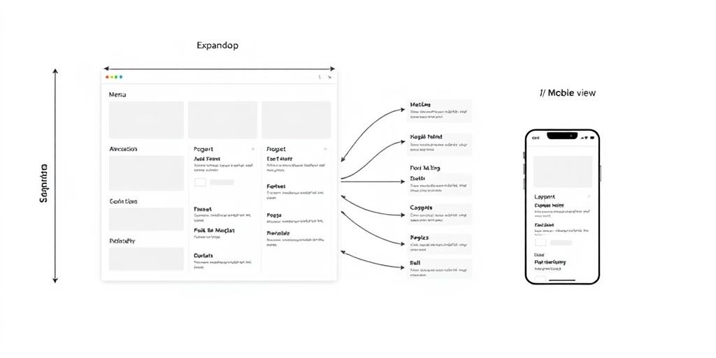 Another strategic layout diagram showing expanded menus across desktop and mobile views for UX optimization.