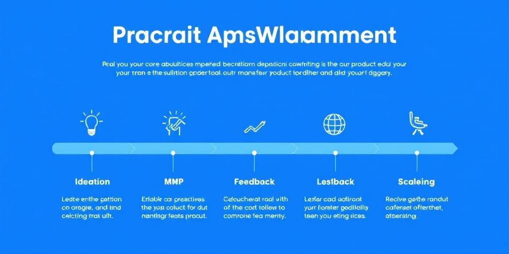 An infographic-style image showing a product development lifecycle: ideation, MVP, feedback, scale; clean blue color palette and modern design.