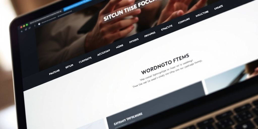 A close-up shot of a premium WordPress theme mockup on a laptop screen, showing clean semantic HTML, a responsive grid, accessible typography, and SEO-ready structure bathed in warm, inviting lighting.