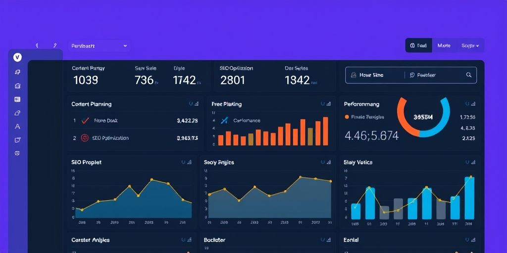 A modern WordPress analytics dashboard with AI insights, clean UI, Persian language labels, and vibrant accent colors, showing content planning, SEO optimization, and performance metrics in a single view.