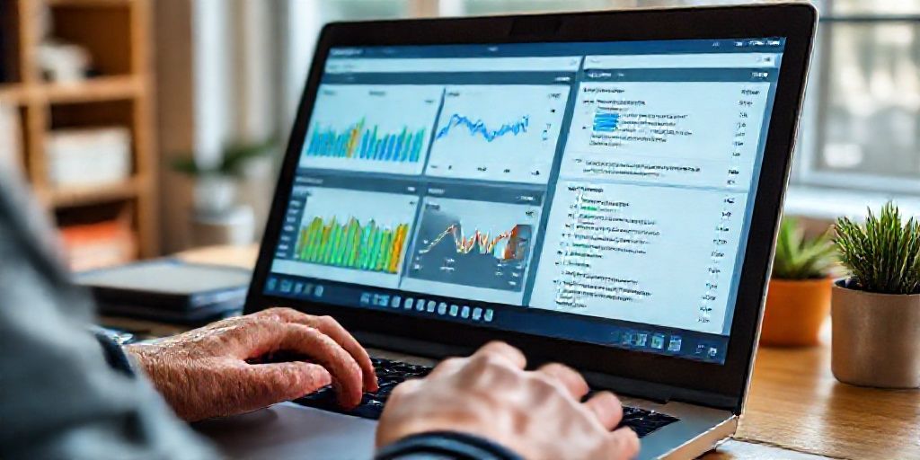A close-up of a developer testing SEO plugins on a laptop, showing side-by-side performance charts, sitemap generation, and schema markup in a bright home office, realistic lighting